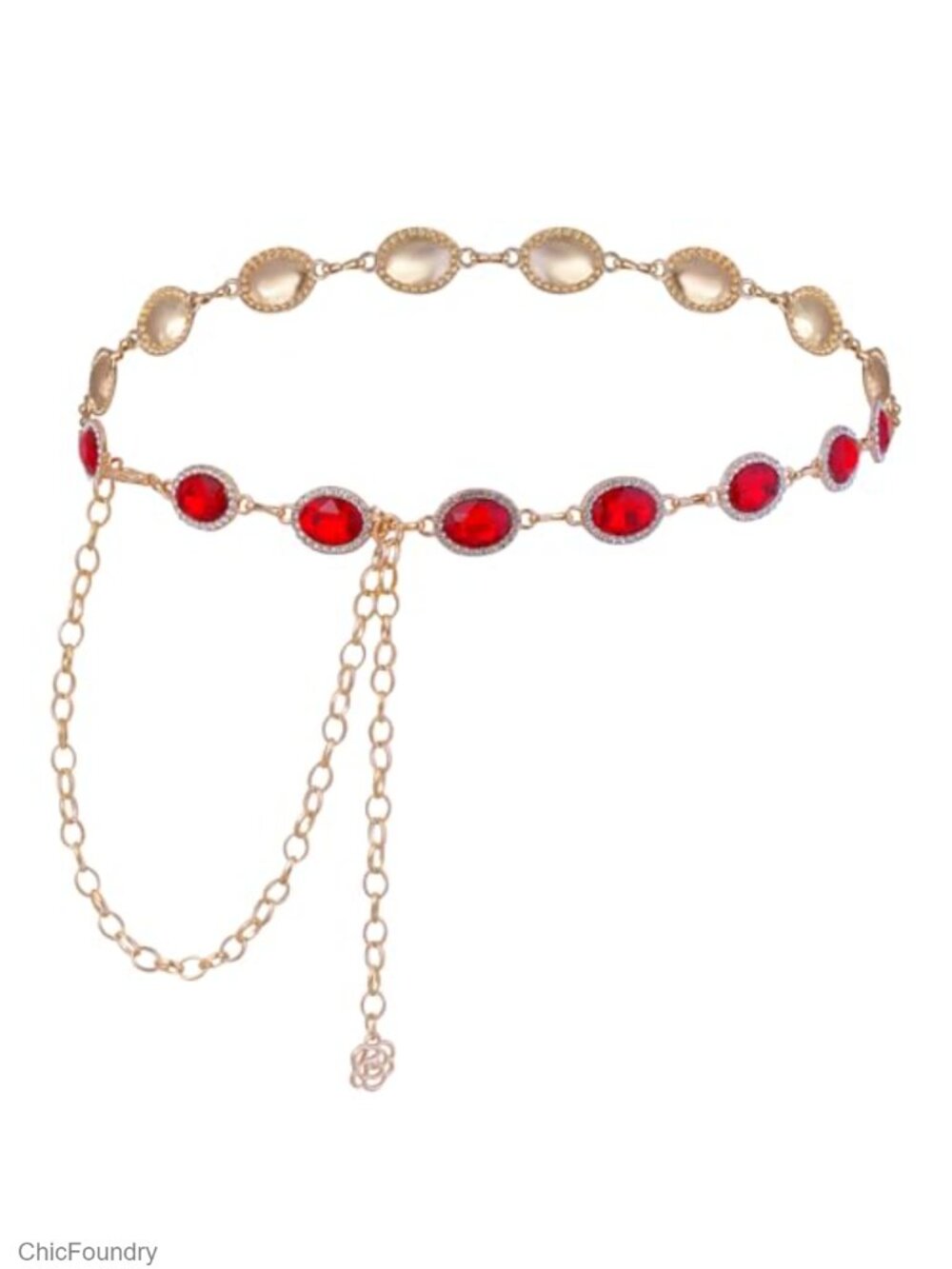 Western Red Rhinestone Chain Waist Belt Women Metal Cowgirl Belts Dress Cosplay